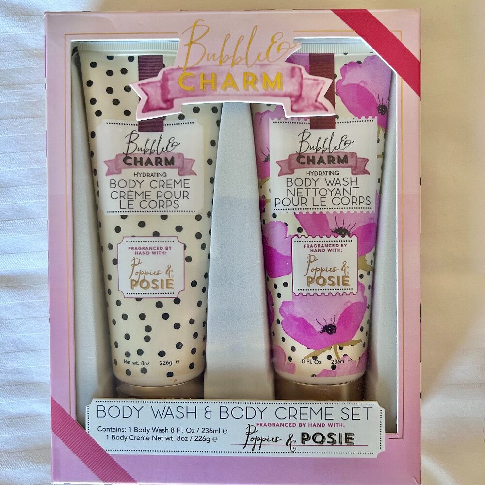 🌸🫧🩷 NIB BUBBLE & CHARM Poppies & Posie Gift Set. Full Size 🌸🫧🩷